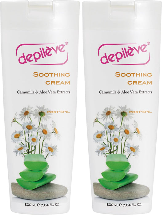 Depileve Soothing Cream bottle closeup showing calming post-wax care.
