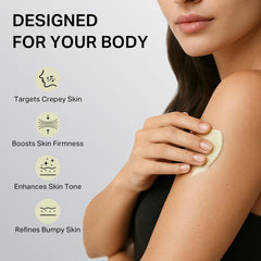 Depology crepey skin application on arm demonstrating smoothing texture improvement.