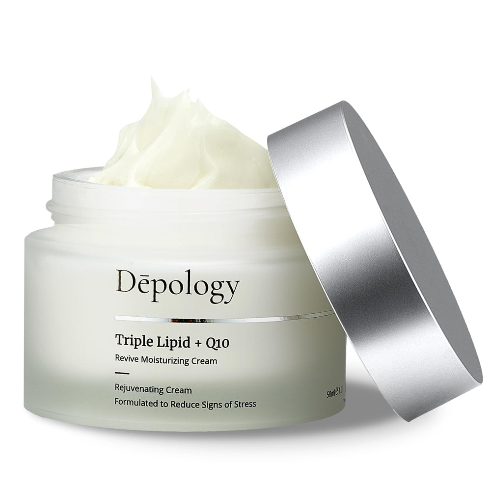 Swatch of Depology Triple Lipid+Q10 cream showing non greasy finish.