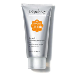 Depology ultra-size firming retinol body lotion bottle showcasing premium packaging and firming potential.