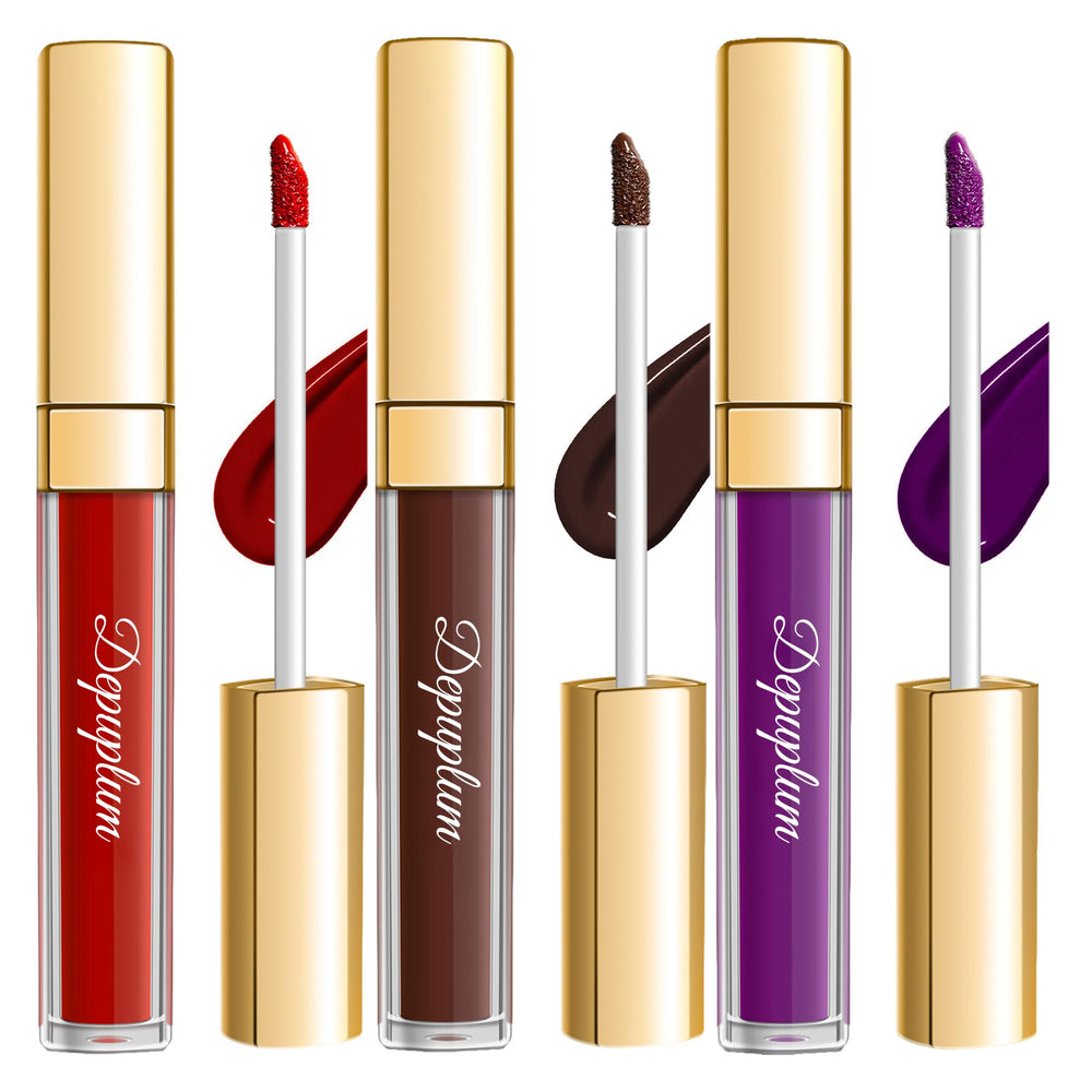 Depuplum 3pc matte liquid lipstick red shade for bold, long-lasting color.
