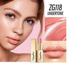 Depuplum DM118 glow finish lip color emphasizes shimmer and hydration.