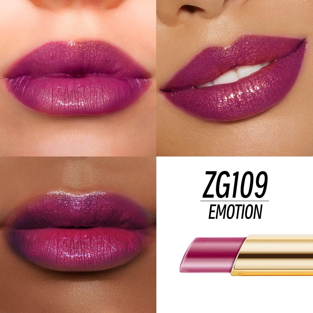 Depuplum lipstick with pearlescent pigments provides subtle sparkle for daily wear.