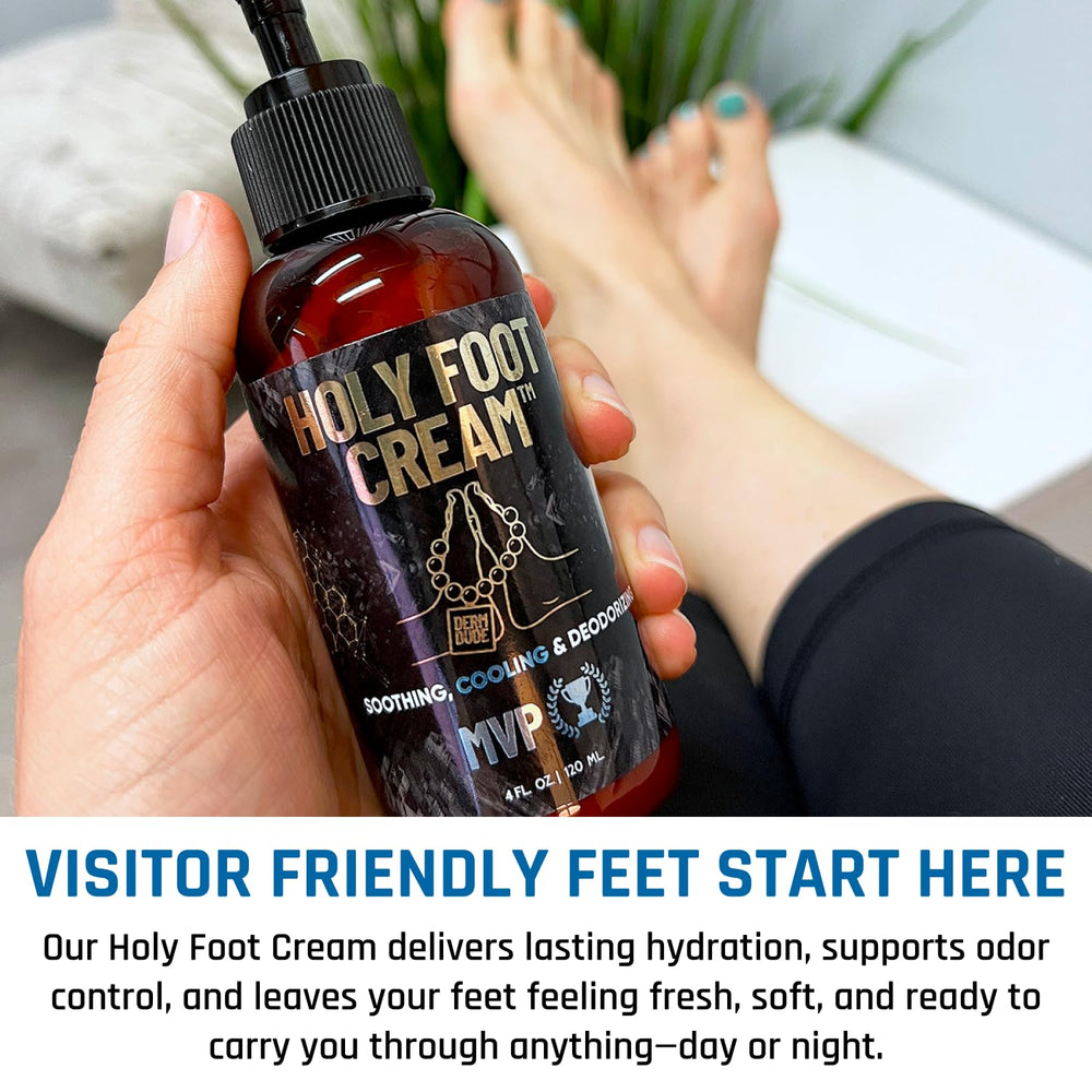 Derm Dude Holy Foot Cream fresh MVP scent hints at daily use routine.