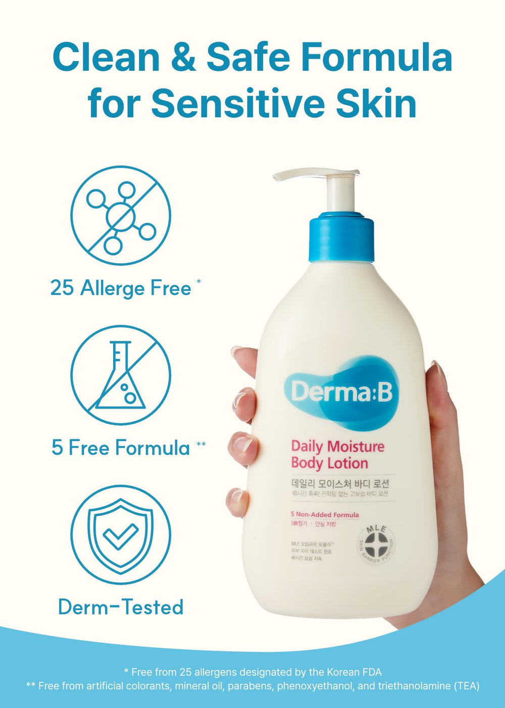 Derma B Daily Moisture olive-oil enriched formula supports skin elasticity