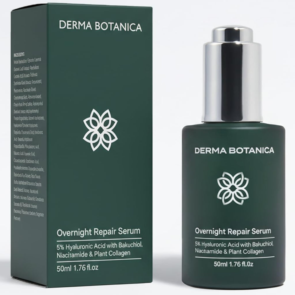 Derma Botanica Overnight Repair Serum bottle, hydration-boosting formula for nightly renewal.