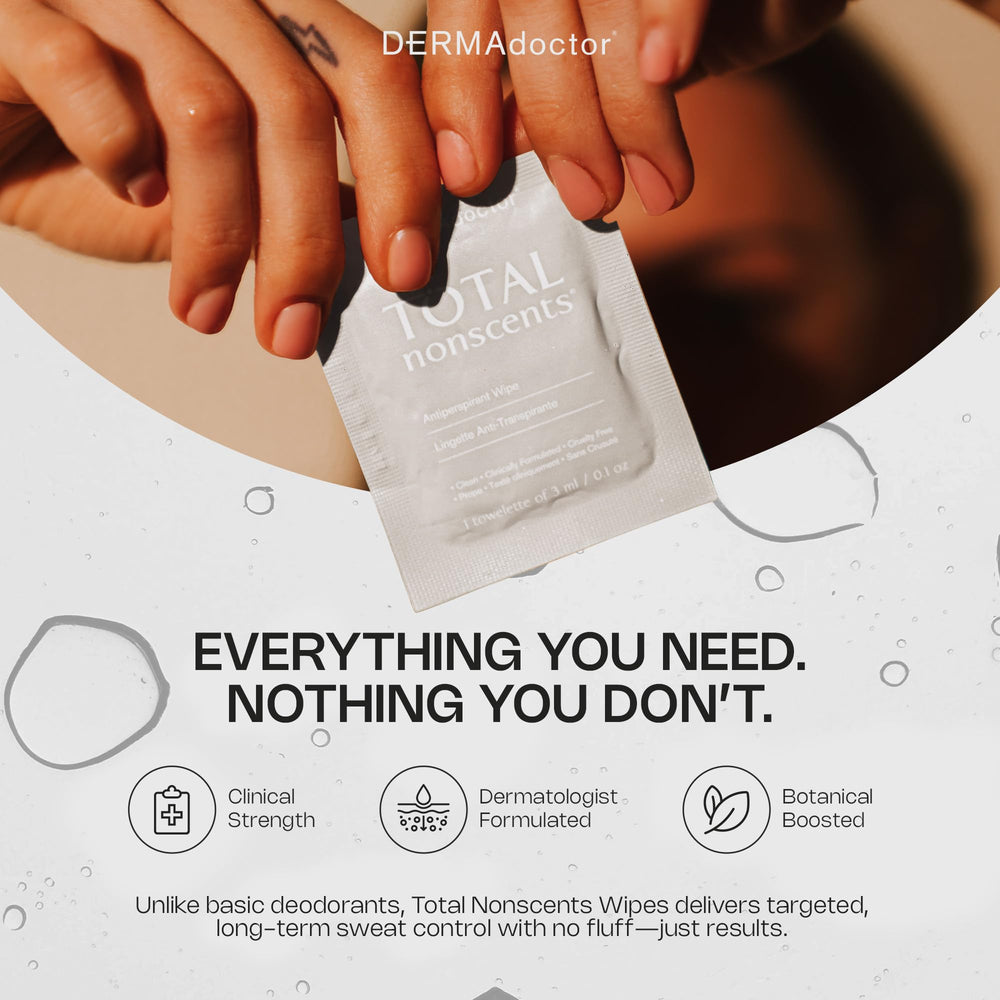 DERMAdoctor Deodorant Wipes travel packaging fits gym bag or suitcase.