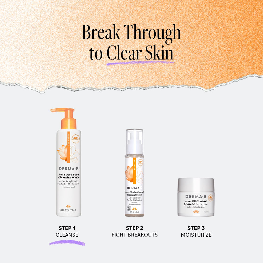 Derma E Acne Deep Pore Wash textured skin close-up exfoliating pores.