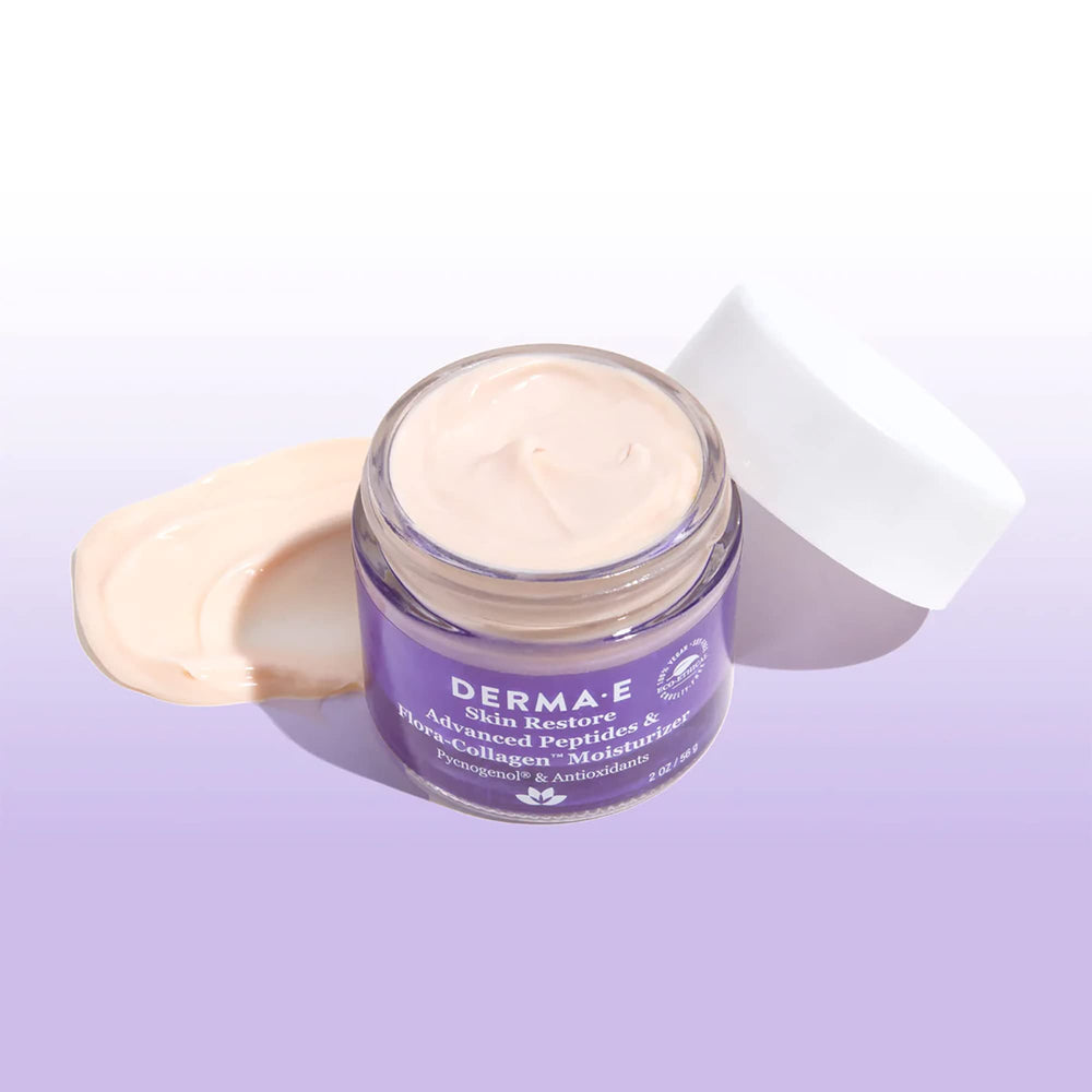 Derma E day and night routine setup with moisturizer and eye cream.