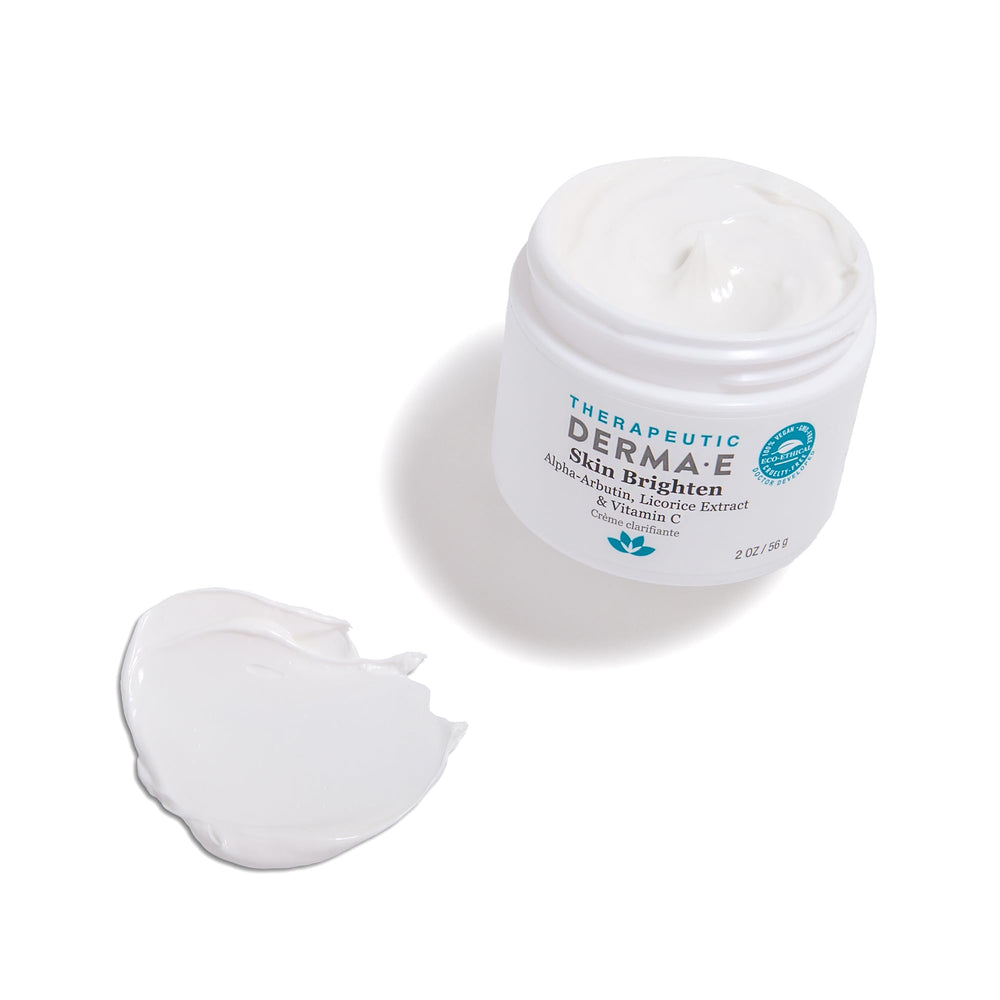 Derma E Skin Brightening Cream ingredients close-up featuring licorice and alpha-arbutin