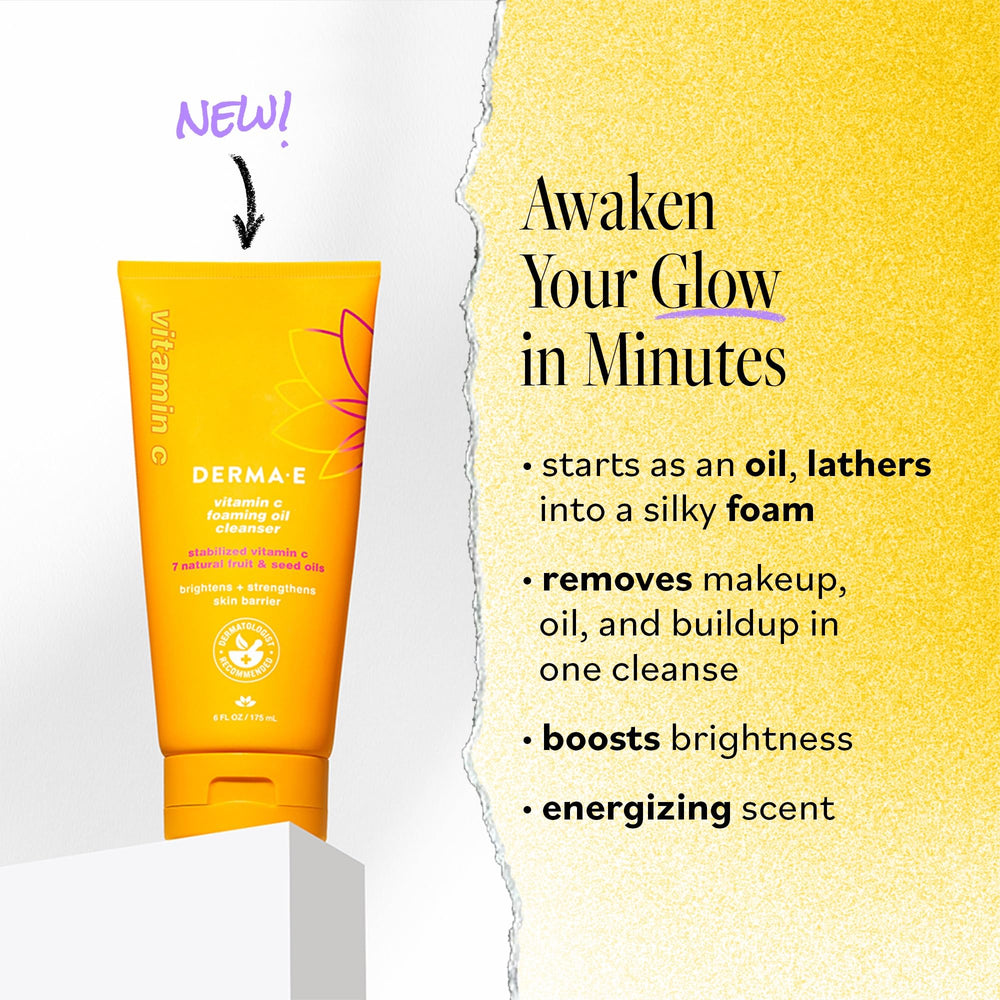 Derma E Vitamin C Foaming Oil Cleanser demonstrates oil-to-foam transition for effective cleansing