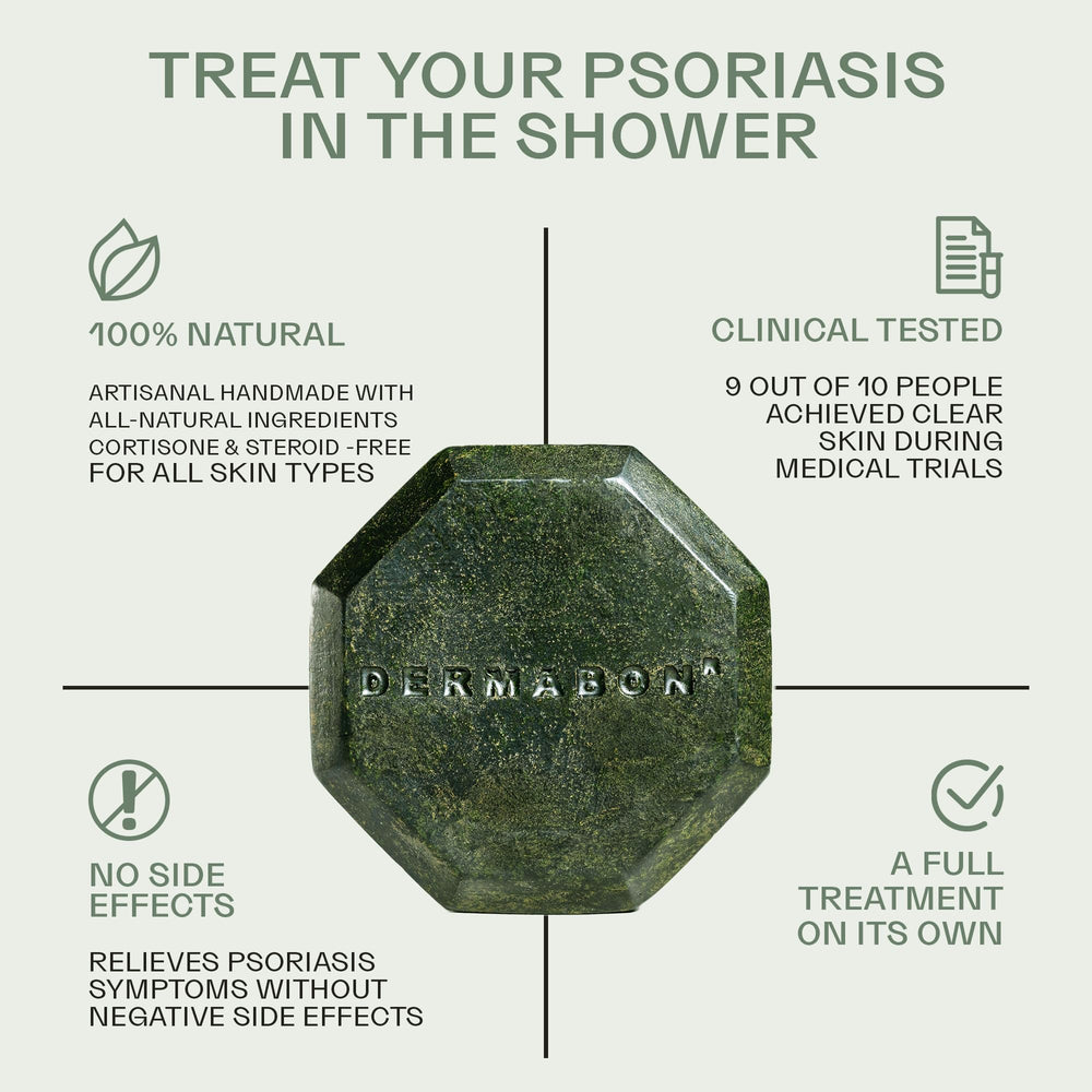 Dermabon coal tar soap bar in shower scene for daily-use gentle care.