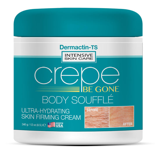 Dermactin Crepe Be Gone body souffle in a large jar for deep hydration.