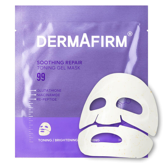 Dermafirm Soothing Repair Mask R4 packaging highlights brightening routines.