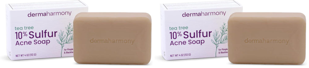 Dermaharmony 10% sulfur acne bar soap with tea tree oil—pack of two, clean and natural