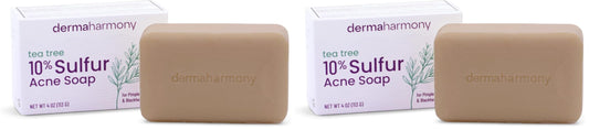 Dermaharmony 10% sulfur acne bar soap with tea tree oil—pack of two, clean and natural