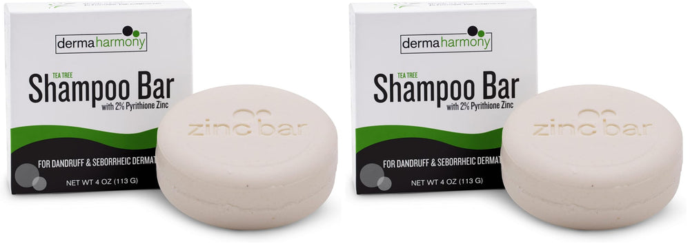 Dermaharmony 2% Pyrithione Zinc Shampoo Bar with Tea Tree — solid bar texture for scalp cleansing.