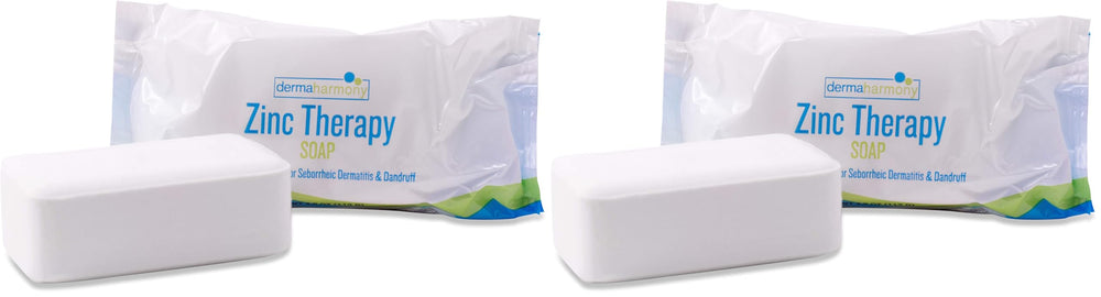 DermaHarmony 2% ZnP bar soap close-up showing rich lather for daily cleansing.