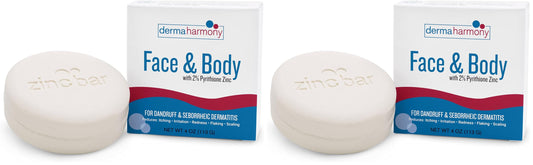 DermaHarmony face bar close-up showing soothing cleansing for skin and scalp.