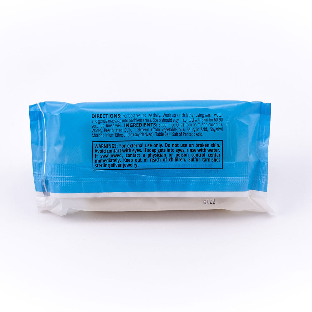 Dermaharmony USA-made label on sulfur-salicylic bar soap pack.