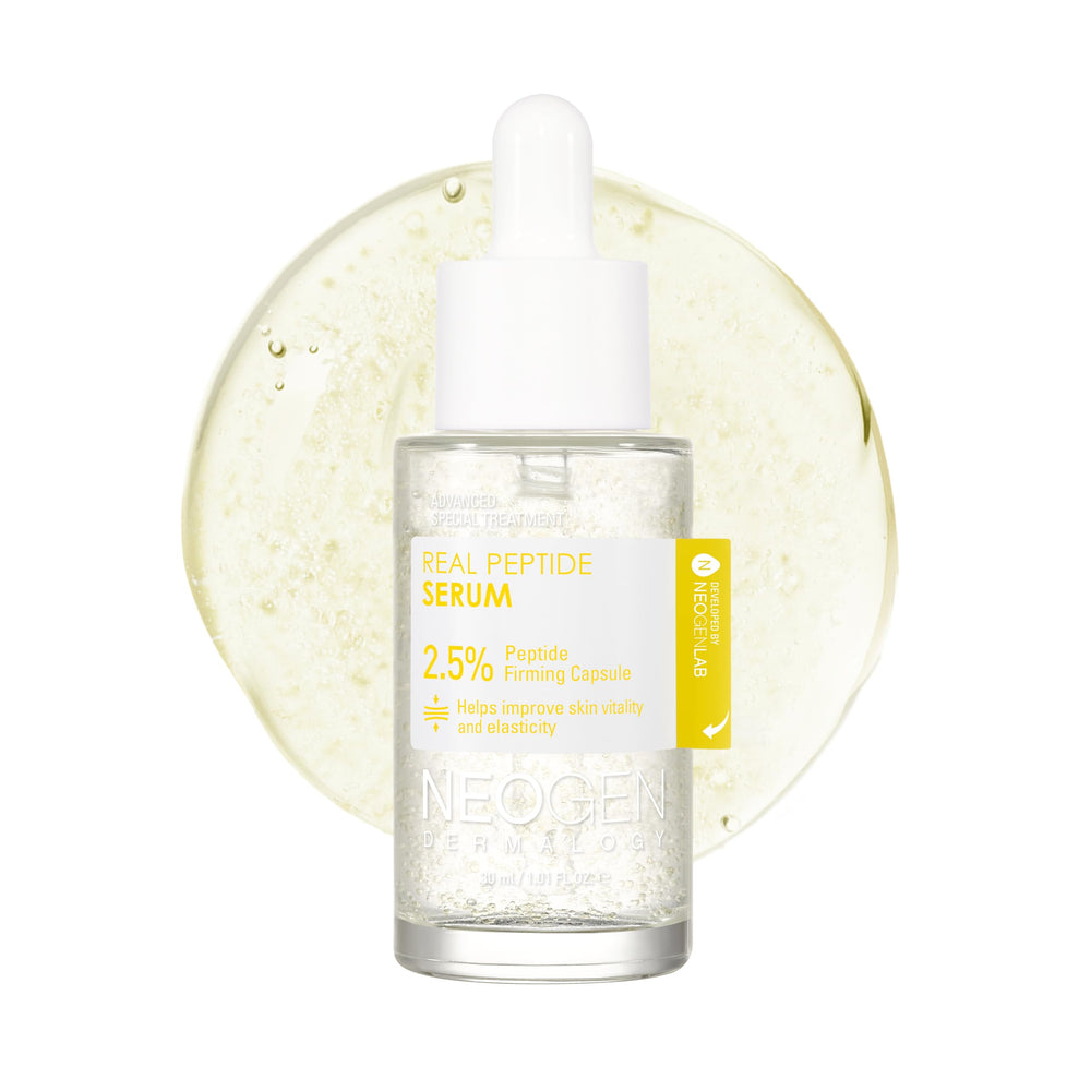 DERMALOGY by NEOGEN Real 2.5% peptide serum bottle promotes firmer, smoother skin