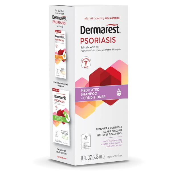 Dermarest shampoo bottle with easy-pour cap for quick showers
