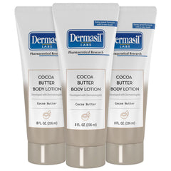 Dermasil Cocoa Butter Body Lotion 3-Pack on display for daily non-greasy moisture.
