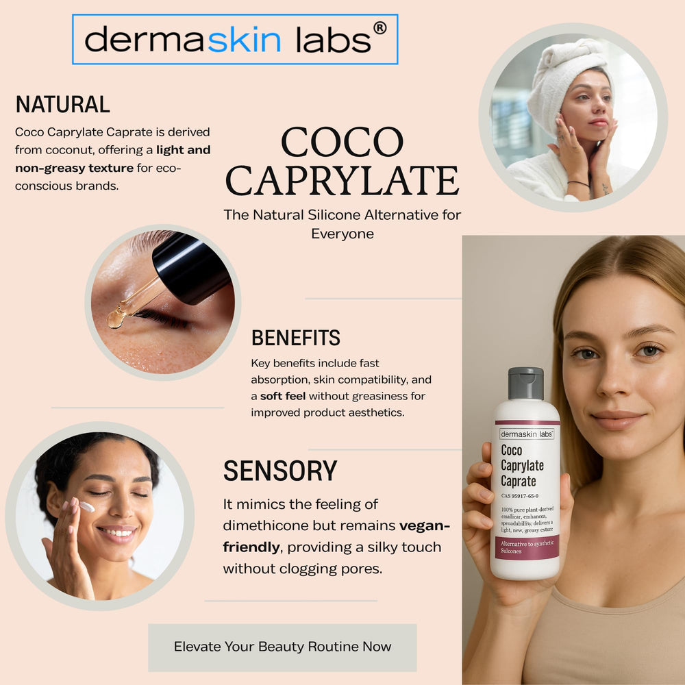 Dermaskin Labs Coco Caprylate Caprate silky finish demonstrates non-greasy skin glide.