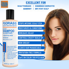 Dermasolve herbal extract blend on label; soothing scalp care details