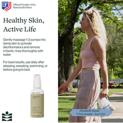 Dermasport Cleanser removing sunscreen and chlorine while hydrating skin.