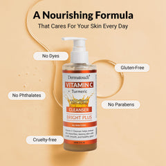 DERMATOUCH Vitamin C Cleanser turmeric close-up emphasizes antioxidant-infused formula.