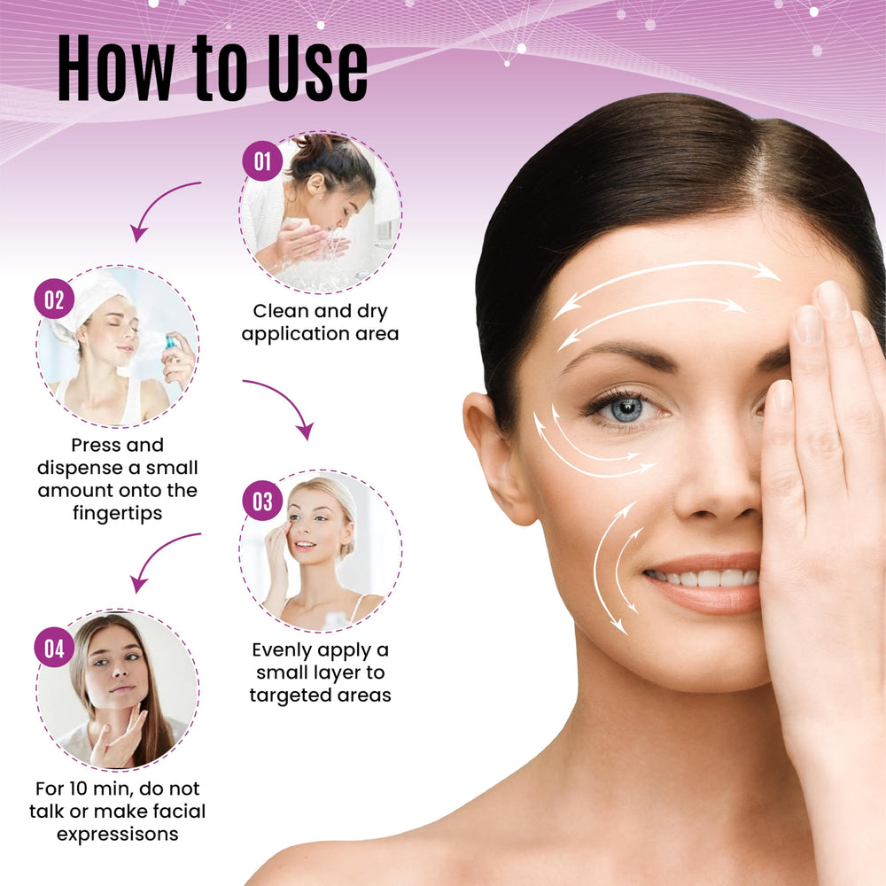 DERMAXGEN skin tightening cream on forehead highlights lifting and firming effect.