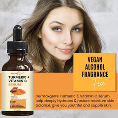 DERMAXGEN Turmeric Serum targeting dark spots on swatch.