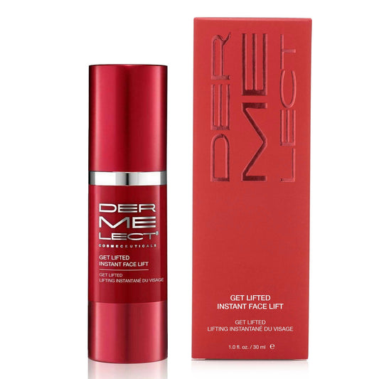 Dermelect Get Lifted bottle front view demonstrating instant lifting potential.