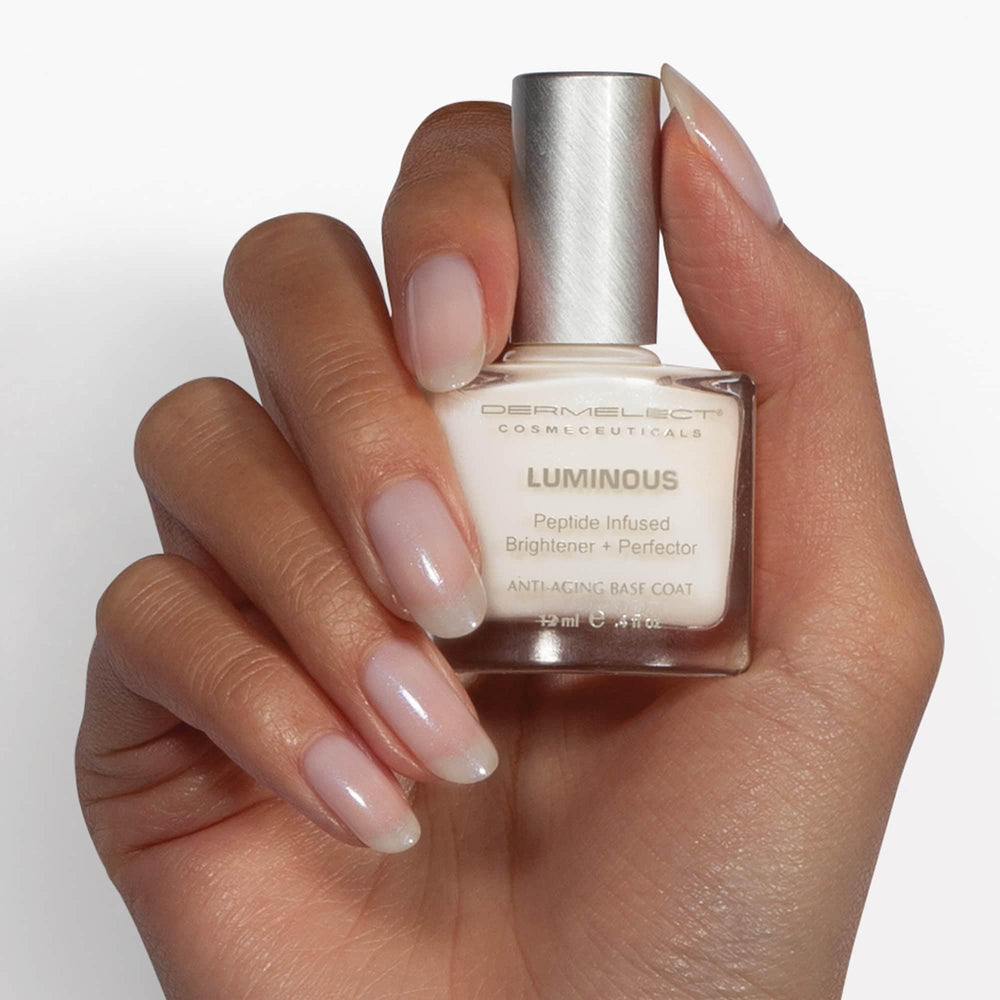 Dermelect Luminous Nail Brightening Treatment peptide ingredient supports nail resilience.