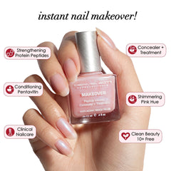 Dermelect Makeover Ridge Filler base coat shimmering pink camouflages ridges and imperfections.