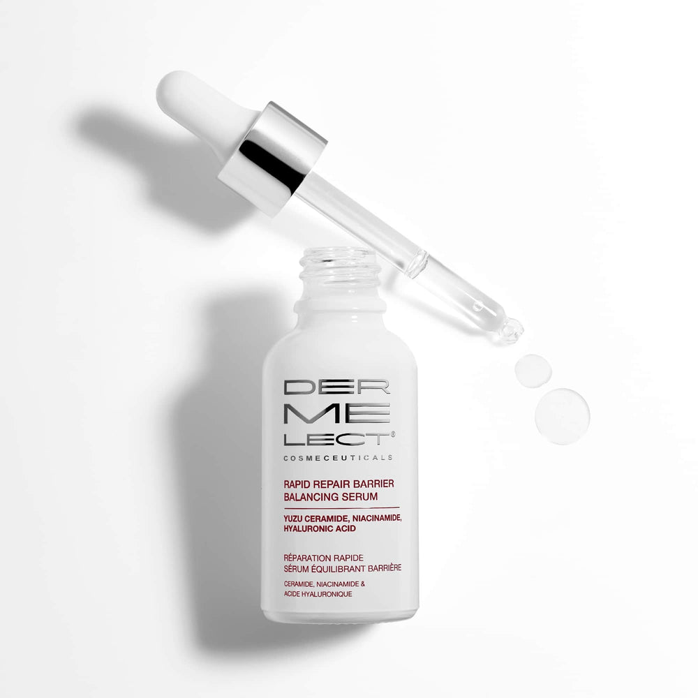 Dermelect Rapid Repair serum beside morning skincare inspires gentle routine.