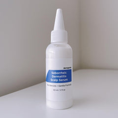 Dermgentle Seborrheic Scalp Serum bottle eases redness and irritation.
