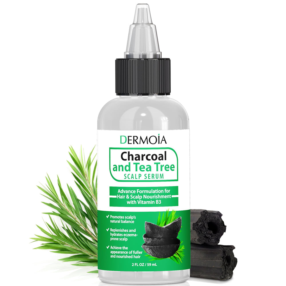 DERMOIA Scalp Serum bottle with charcoal and tea tree for scalp nourishment