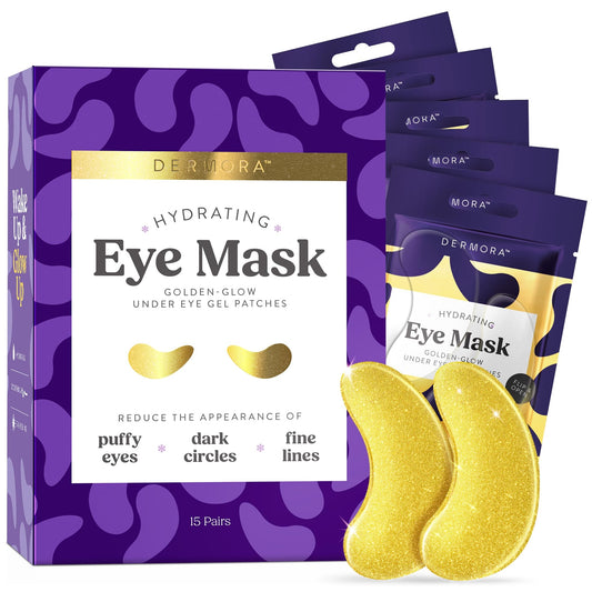 Dermora Golden Glow patches pack for portable travel refresh under the eyes.