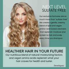 DermOrganic after-wash hair shows soft, manageable texture and natural shine.