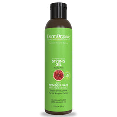 DermOrganic Super Hold gel bottle showing color-safe formula for vibrant hair