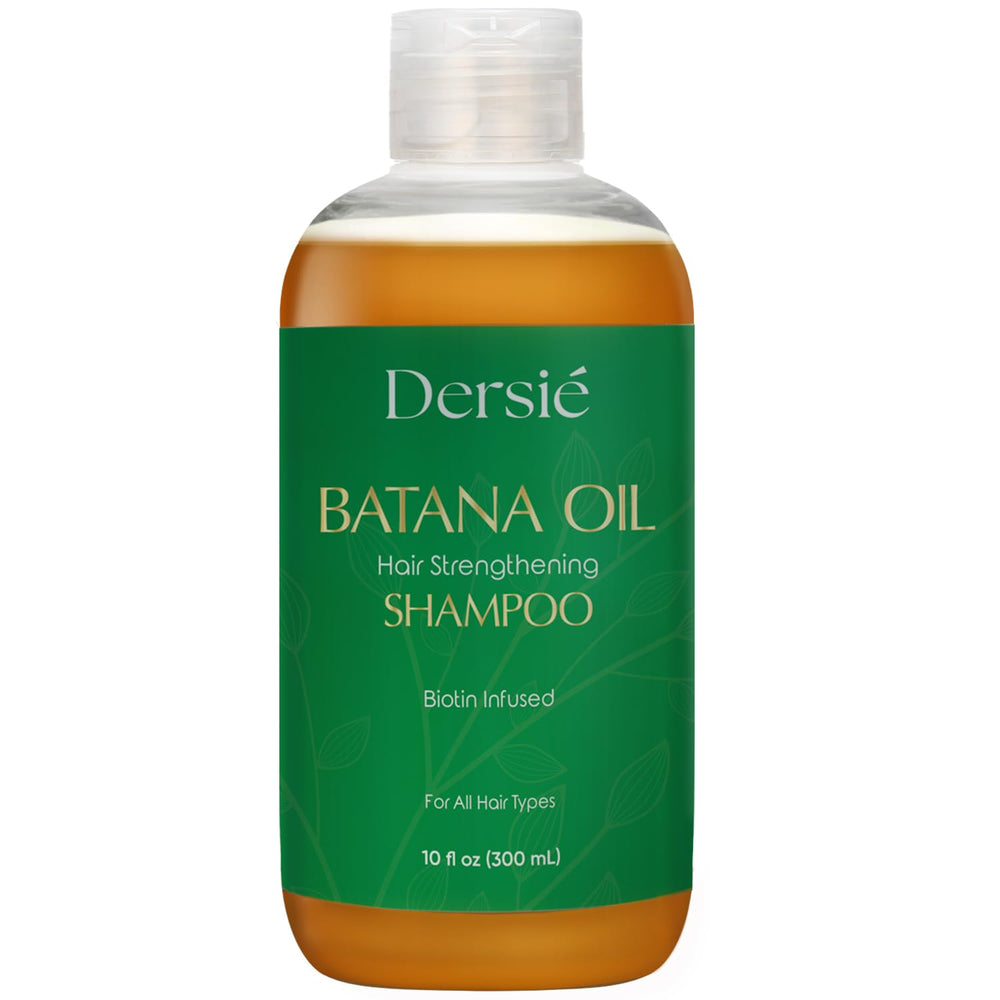 Dersie Batana Oil Shampoo bottle on a shelf nourishes the scalp