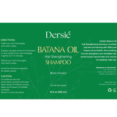 Dersie Batana Oil Shampoo bottle beside natural ingredients for all hair types