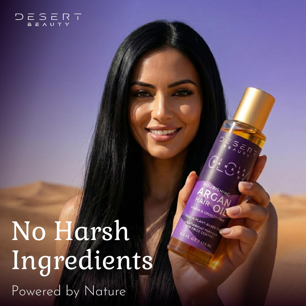 Desert Beauty Argan Oil 2-pack showcases cruelty-free and paraben-free daily care.
