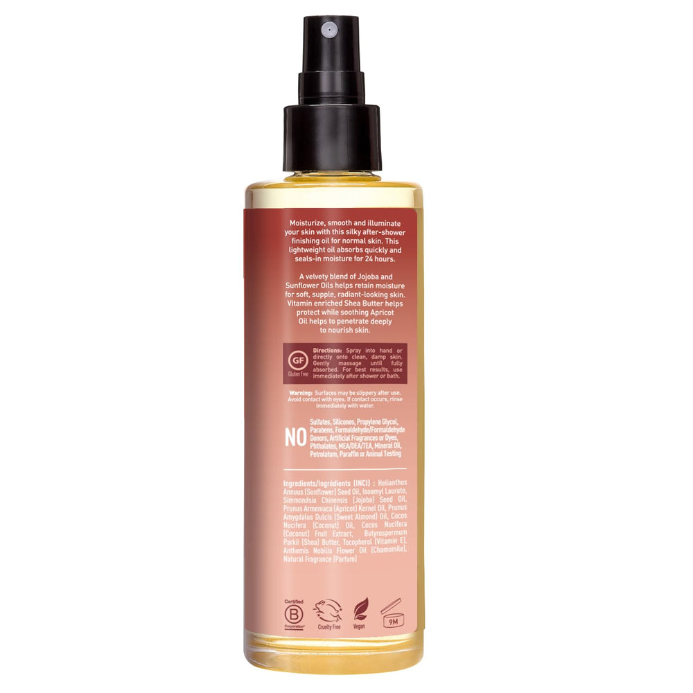 Desert Essence after-shower body oil spray for smooth, comfortable skin