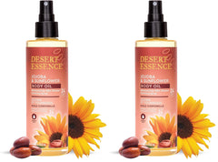 Desert Essence jojoba-sunflower body oil spray bottle delivering lightweight hydration