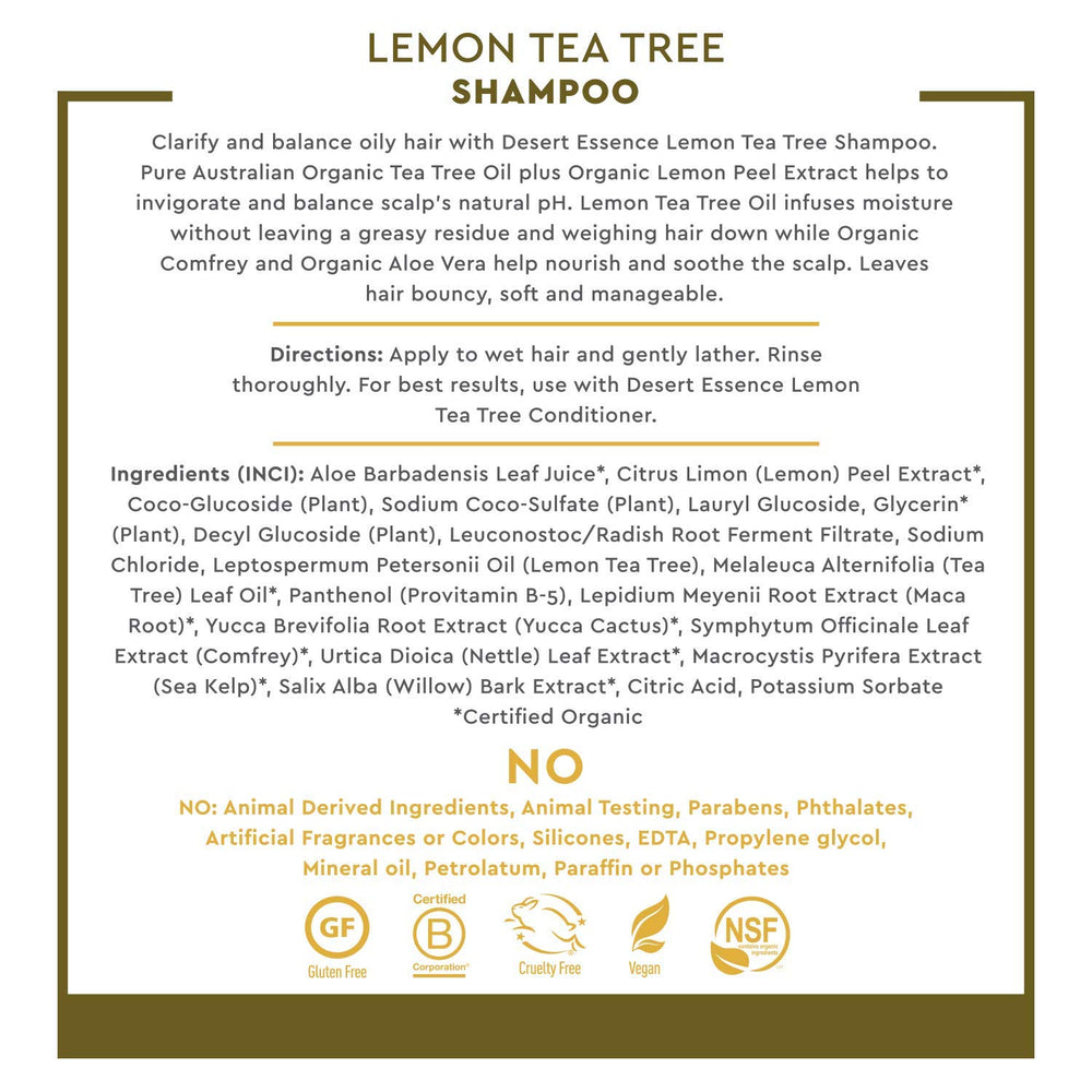 Desert Essence Lemon Tea Tree Conditioner bottle provides smoothing and detangling care.