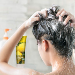 Conditioner application suggests smoothing and manageable hair post-wash.