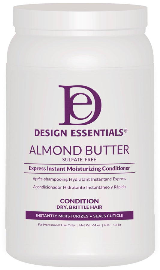 Design Essentials Almond Butter Express bottle pouring rich moisture into hair.